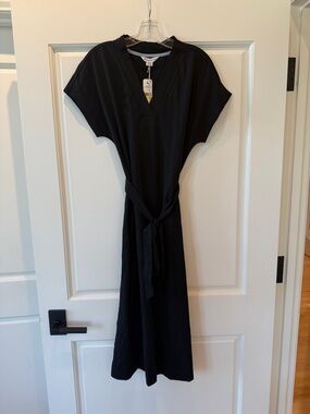 Tommy Bahama Black V-Neck Jersey Midi Dress with Self Tie - NWT Size M